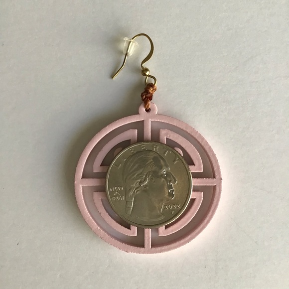 NEW Medallion Earrings Asian-Style Pink Lacquer Open Work Tagua Nut Lightweight - Picture 7 of 14